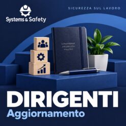 Copertina Systems & Safety: Aggiornamento Dirigenti. Sfondo blu, logo bianco e immagine fotografica a tema.
