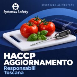 Copertina Systems & Safety: Aggiornamento HACCP per Responsabili — Toscana. Sfondo blu, logo bianco e immagine fotografica a tema.