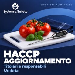 Copertina Systems & Safety: Aggiornamento HACCP per Titolari e Responsabili — Umbria. Sfondo blu, logo bianco e immagine fotografica a tema.