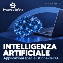 Copertina Systems & Safety: Artificial Intelligence – Applicazioni specialistiche dell’IA — SOFT SKILLS. Sfondo blu, logo bianco e immagine fotografica a tema.