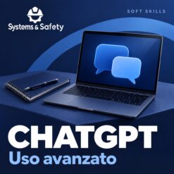 Copertina Systems & Safety: Artificial Intelligence – Uso avanzato di ChatGPT — SOFT SKILLS. Sfondo blu, logo bianco e immagine fotografica a tema.