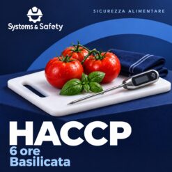 Copertina Systems & Safety: HACCP 6 ore — Basilicata. Sfondo blu, logo bianco e immagine fotografica a tema.