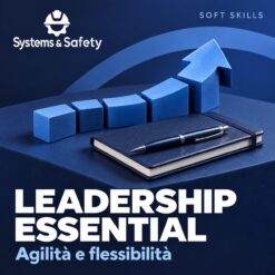 Copertina Systems & Safety: Leadership Essential – Agilità e flessibilità — LEADERSHIP. Sfondo blu, logo bianco e immagine fotografica a tema.