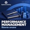 Copertina Systems & Safety: Performance Management — HR-GESTIONE RISORSE UMANE. Sfondo blu, logo bianco e immagine fotografica a tema.